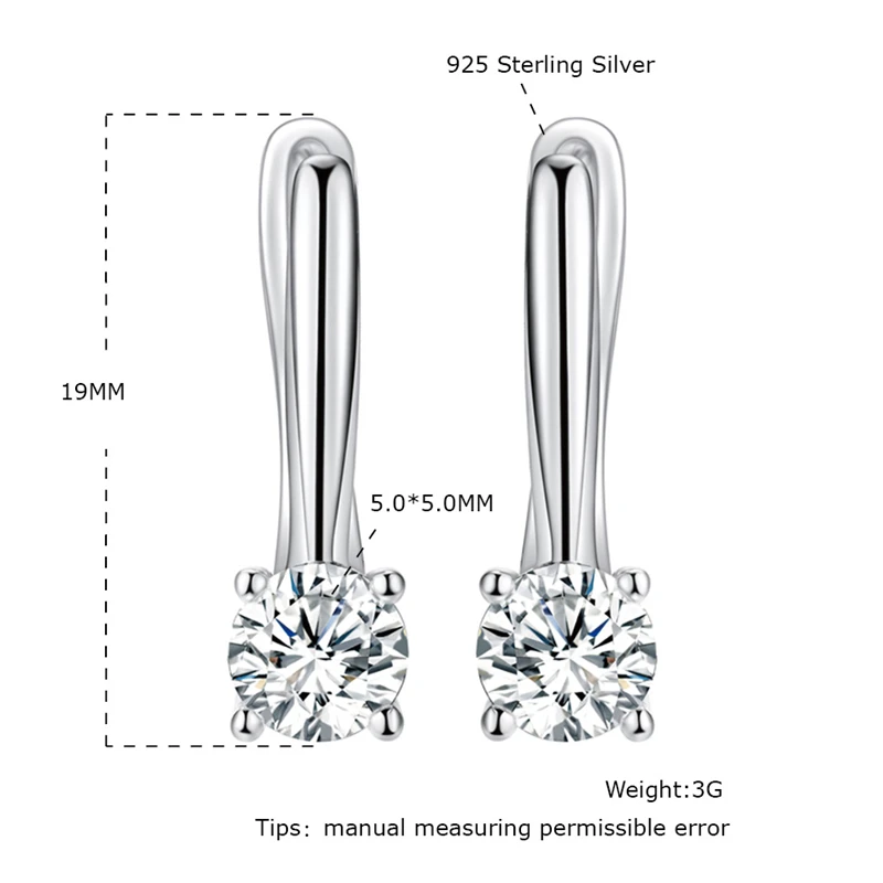 

925 Sterling Silver Earrings For Women Solitaire Wedding Engagement Anniversary Clear Zircon Clip Earrings Fine Jewelry