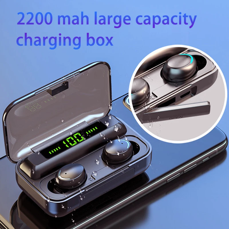 

TWS Bluetooth 5.0 Earphones 2200mAh Charging Box Wireless Headphones Stereo Earbuds Sports Waterproof Headsets with Microphone