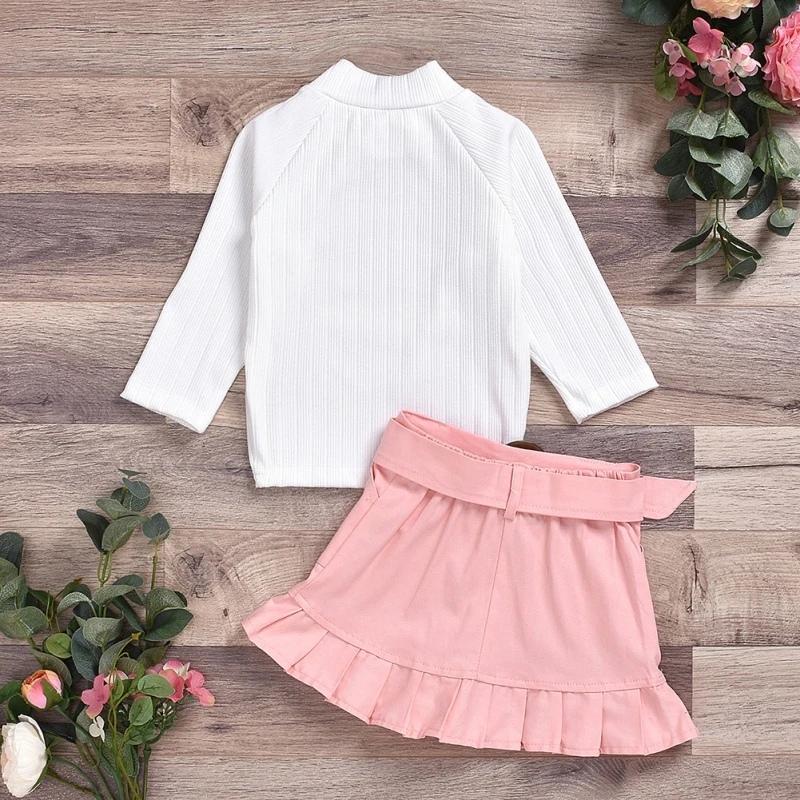 

2020 Autumn Warm Baby Girl Clothes Long Sleeve Button Design top +girl dress Skirts Casual Baby Set