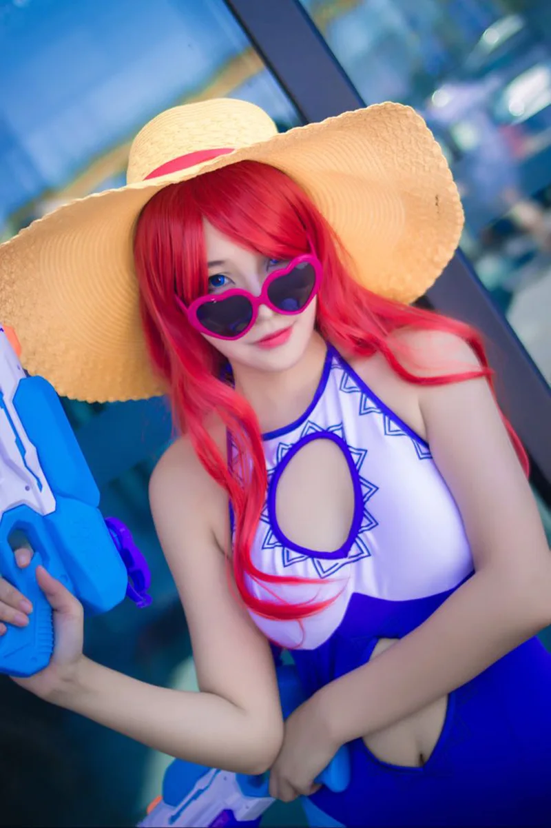 

Hot Game LOL pool party miss fortune cosplay Halloween swimsuit one piece set + waist scarf S-XL new 2019 free shipping