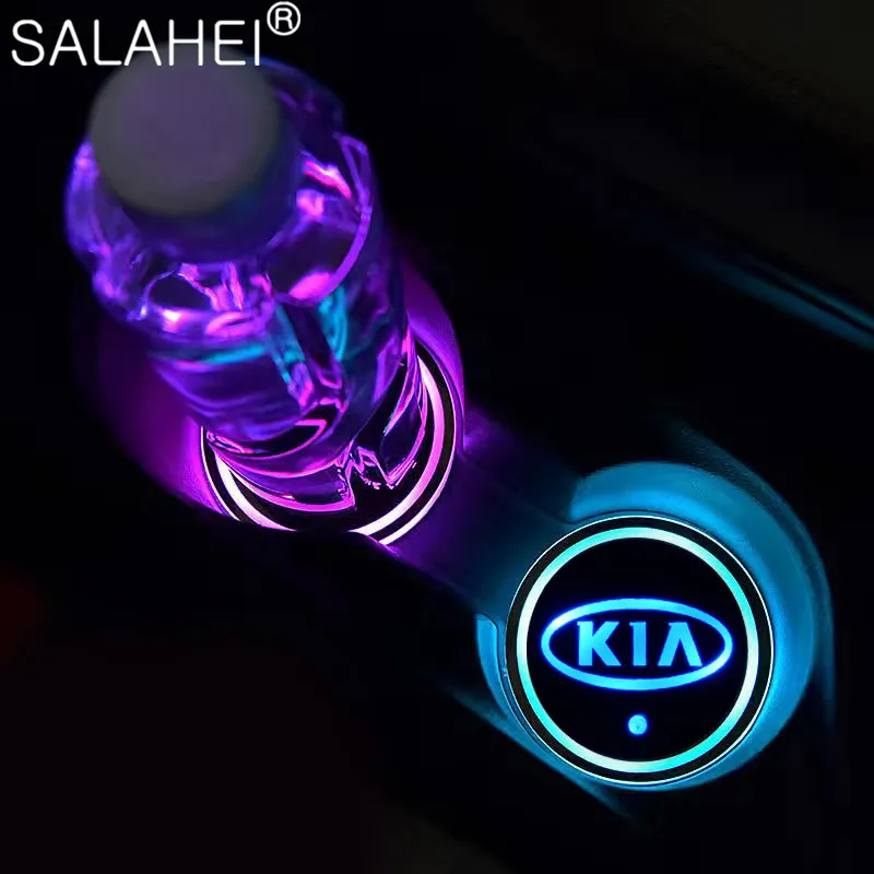 2X светодиодный автомобильный Логотип Подстаканники подстаканники RGB меняющие USB