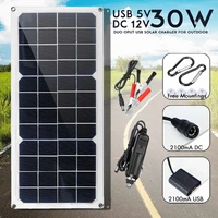 30W Solar Panel 12V Monocrystalline USB Power Portable Outdoor Solar Cell Car Ship Camping Hiking Travel Phone Charger