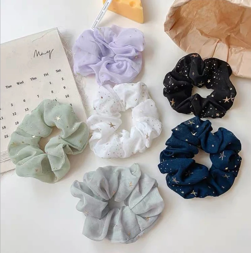 Shiny Star Chiffon Hair Scrunchies Women Elastic Rubber Hair Bands Lady Ponytail Holder Hair Ties Ropes Hair Accessories (0)