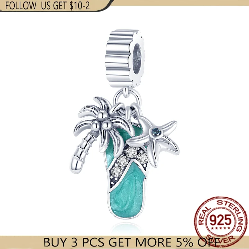 

NEW 925 silver color Beach Coconut Starfish Slippers Charms Beads Fit Original 925 Pandora Bracelet&Bangle Making Women Jewelry