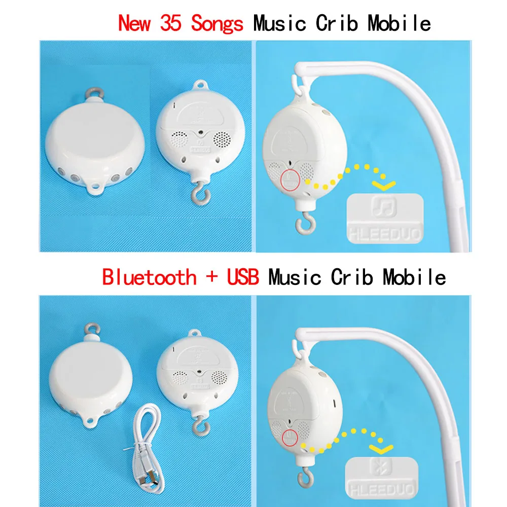 13Pcs Bear Baby Rattles Crib Mobile White Rattles Bracket Set 0-12M Baby Toys Remote Controll Clockwork Music Box Bed Bell Toy