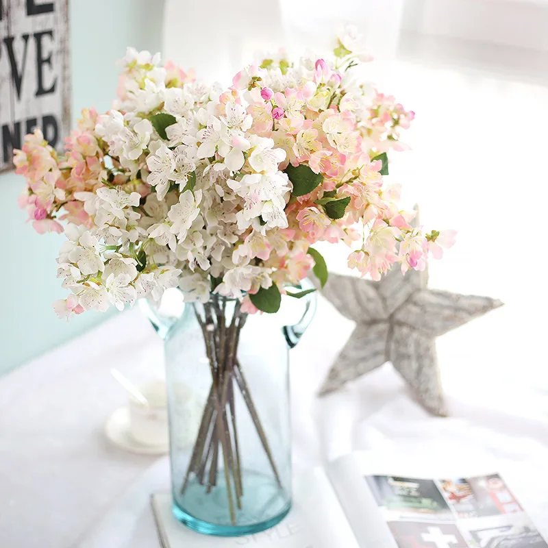 

Artificial Silk Flower Decoration Simulation Cherry Plastic Flower Stem Home Wedding Bridal Bouquet Accessories Fake Green Plant