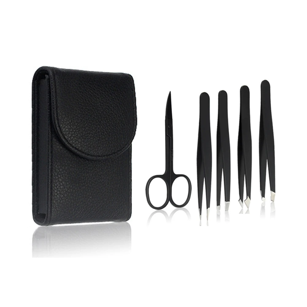 5pcs Steel Scissors Multifunctional Eyebrow Tweezers Kit Daily With Case Home Salon Unisex Professional Hair Removal Easy Clean | Красота и