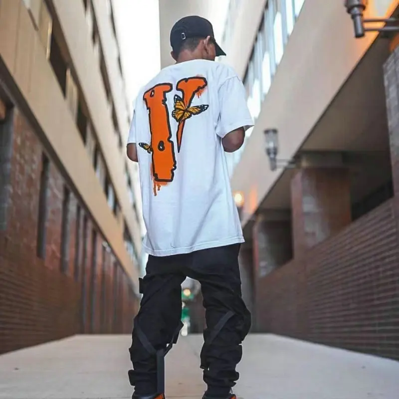 

VLONE men t shirt 100% cotton streetwear Women's T-shirt USA summer Short sleeve brand hip hop tshirt friend Butterfly