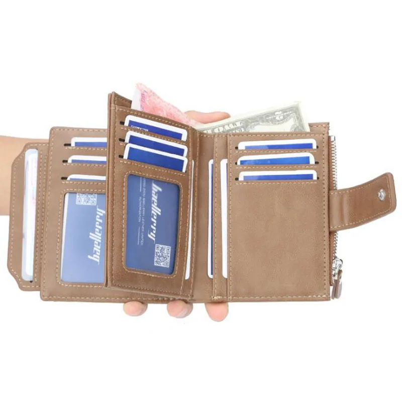 

Famous Brand Wallet for Men Short Wallets Zipper Coin Pocket Purse Vintage PU Leather Male Wallet Small Card Holder Money Bag