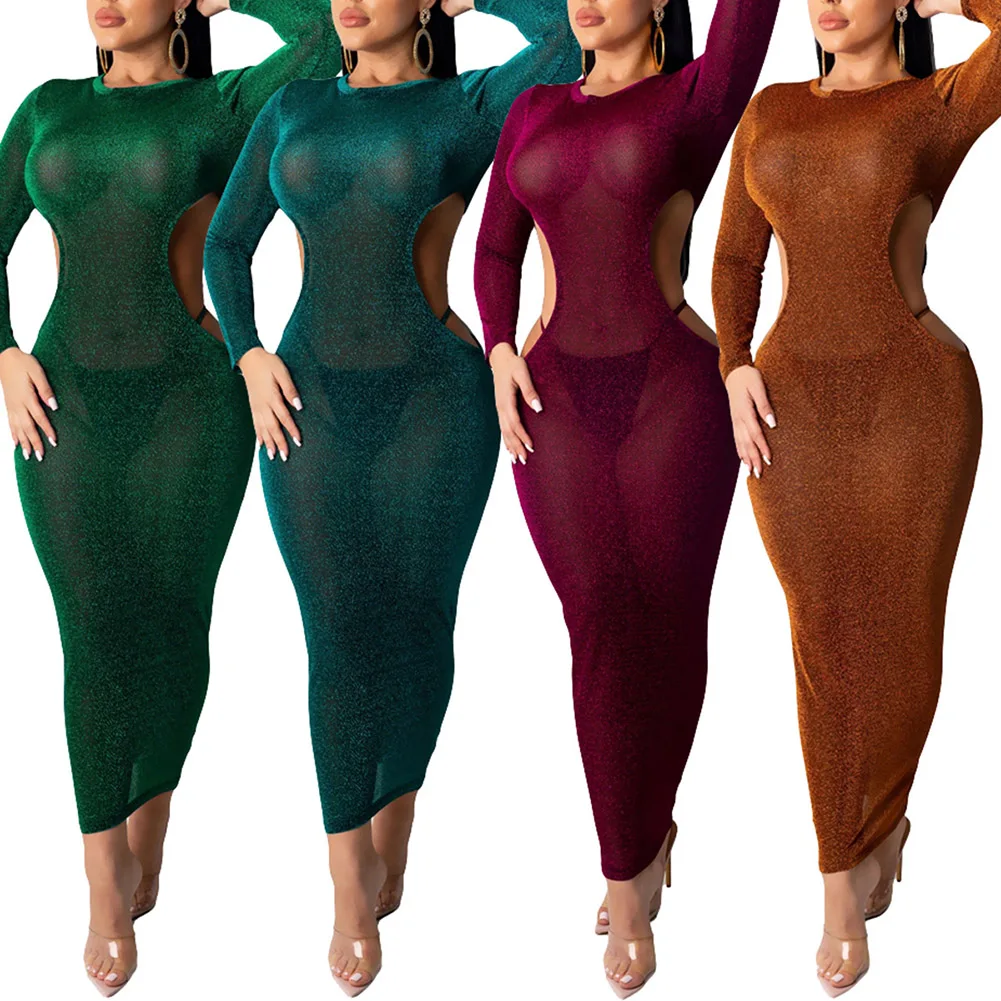 Женское Сетчатое прозрачное сексуальное платье Bikitique обтягивающее с круглым