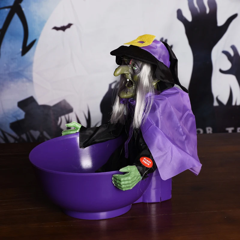 

Halloween Decoration Electric Toy Bowl Witch and Skeleton Ghost Room Escape Tricky Props Scary Cry Red Purple Party Decoration