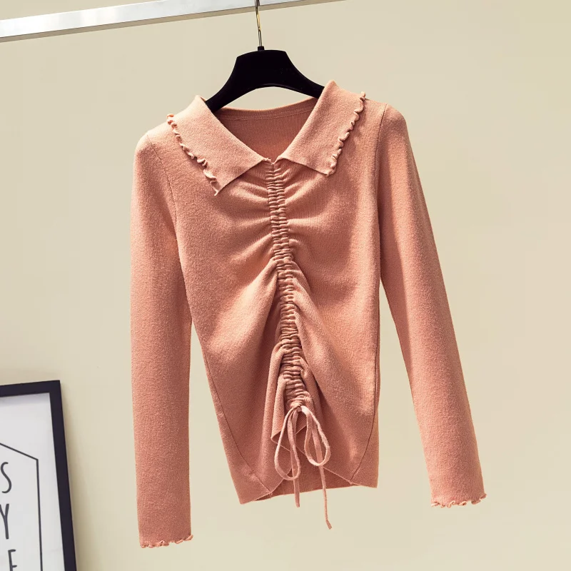 Женские свитера 2019 Зима Поло с длинным рукавом Pull Femme Однотонный пуловер Женская