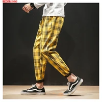 dropshipping japanese streerwear men plaid pants 2020 autumn fashion slim man casual trousers korean male harem pants