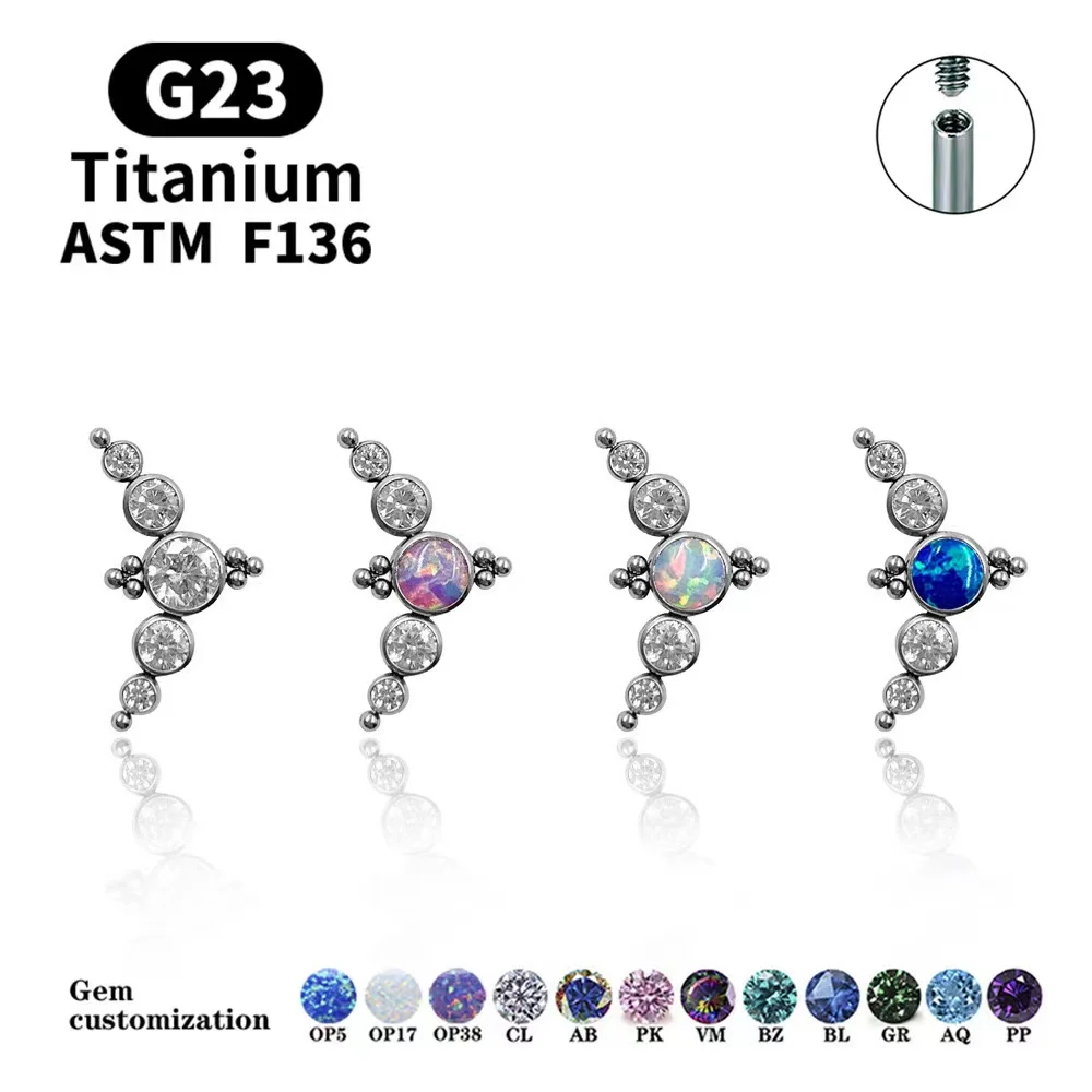 

Luxury Thread Opal Gemstone Labret Monroe Lip Stud Ring G23 Titanium Ear Cartilage Tragus Spiral Earrings Pierced Body Jewelry
