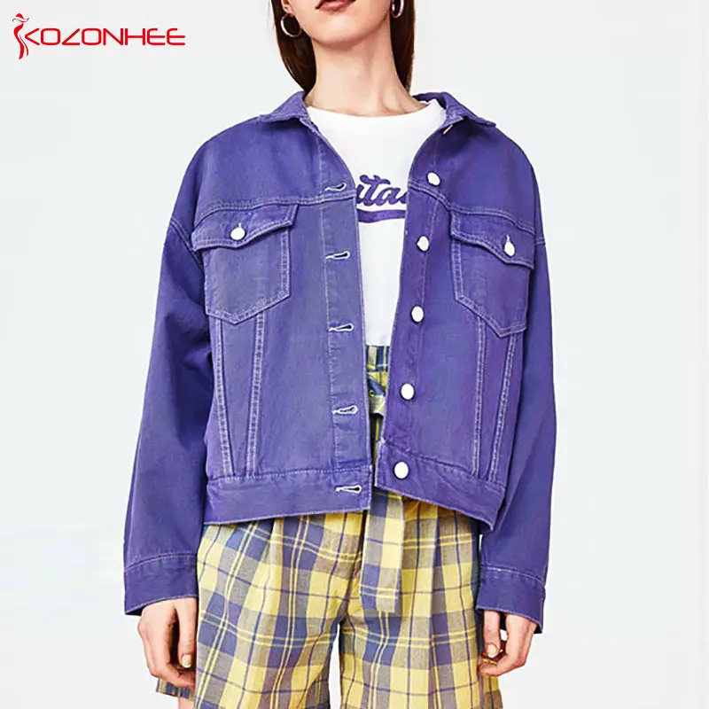 Свободная фиолетовая джинсовая куртка Женская куртка-бойфренд для женщин