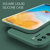 original square liquid silicone cases for huawei p10 p20 p30 p40 pro plus lite 4g 5g camera protection cute phone covers p40pro