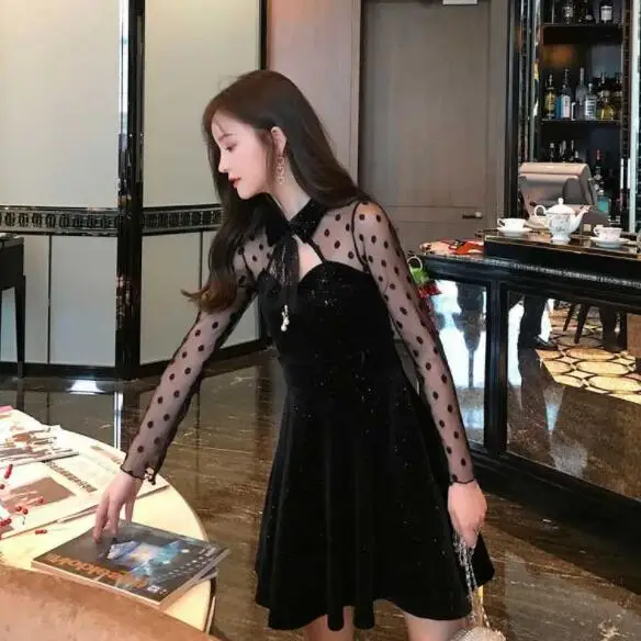 2020 Платья для вечеринок женское маленькое черное платье готическое милое тонкий
