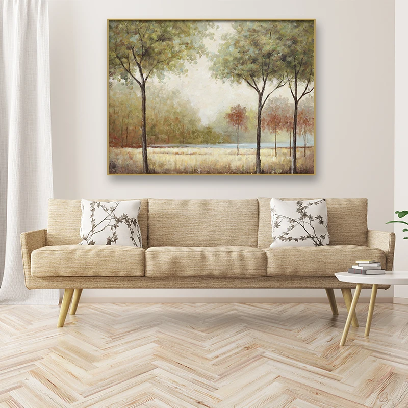 

Spring Countryside Landscape Canvas Painting Green Trees Retro Decoration Print Pictures Home Wall Art Posters For Room Decor