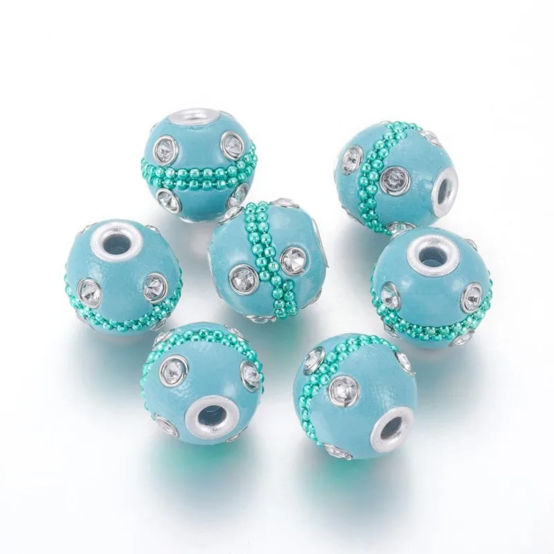 10 шт. бусины ручной работы из Индонезии круглые со стразами железная цепь и