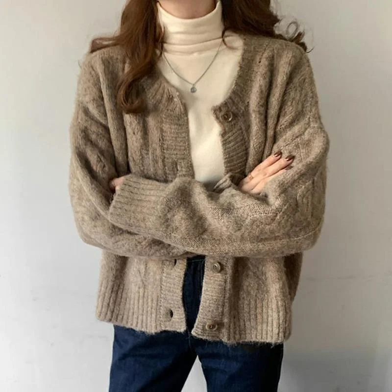 

Cardigan Women Sweater Solid Korean Outwears Single Breasted Knitted Spring Autumn 2021 Clothes Long Sleeve Fashion Top