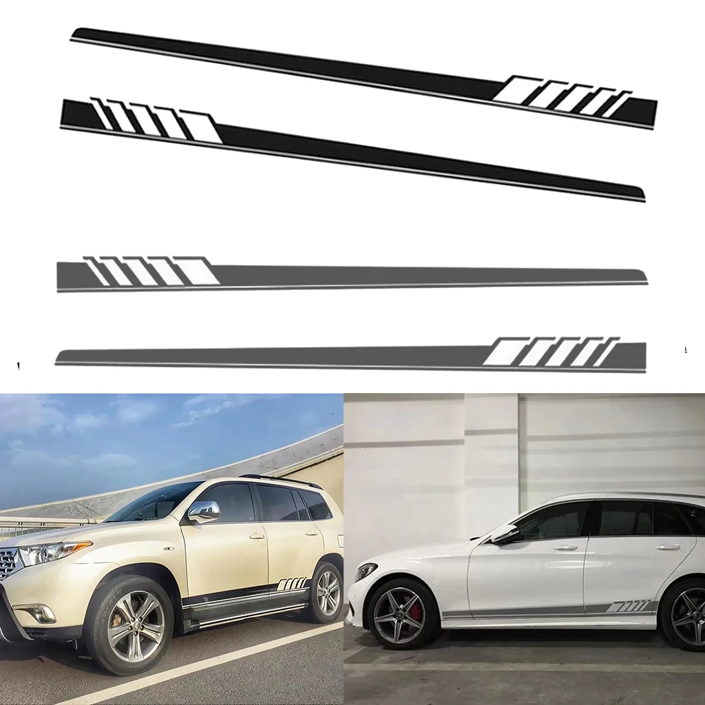 

4 X Universal Car Both Side Body Vinyl Sticker Decoration Stripes Black+Grey