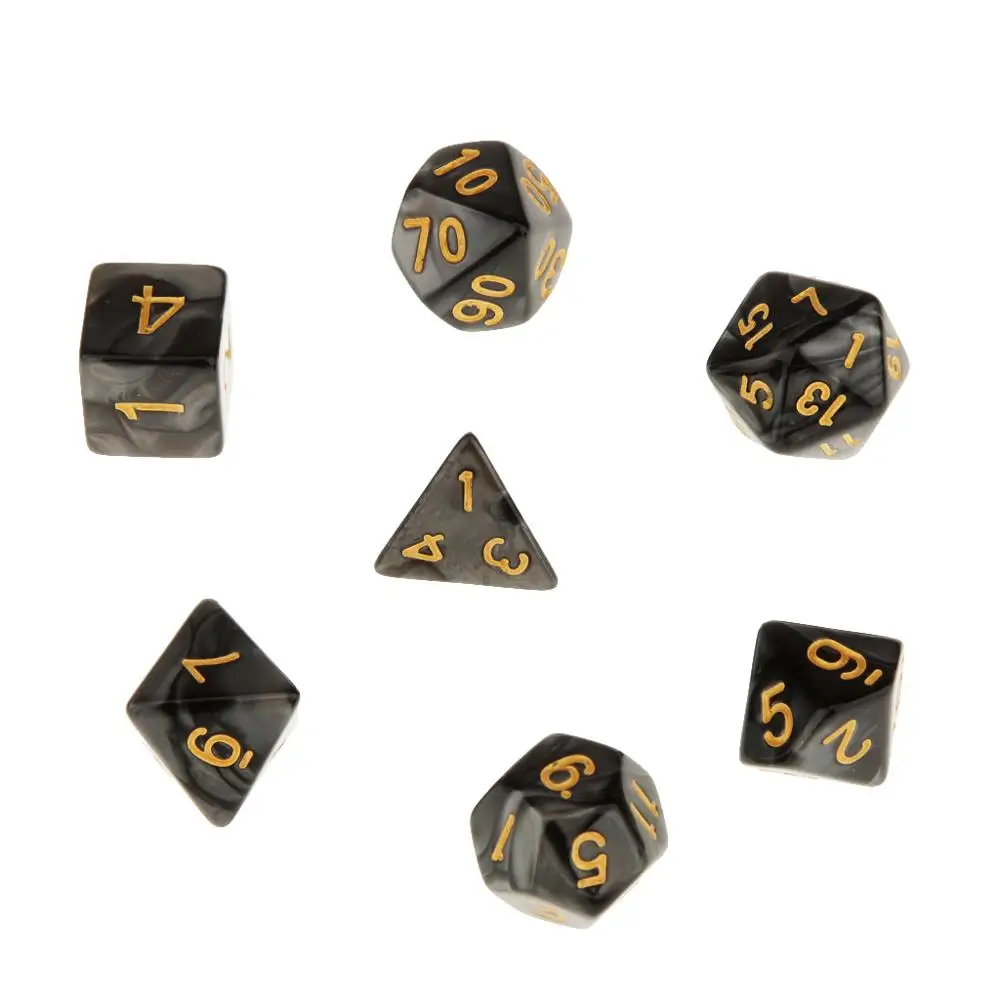 A-Black 7 шт многогранные кости для подземелий и драконов DND Dados RPG MTG настольная игра D20 D12 D10 D8 D6 D4 набор разноцветных кубиков и кубиков - Цвет: A-Black