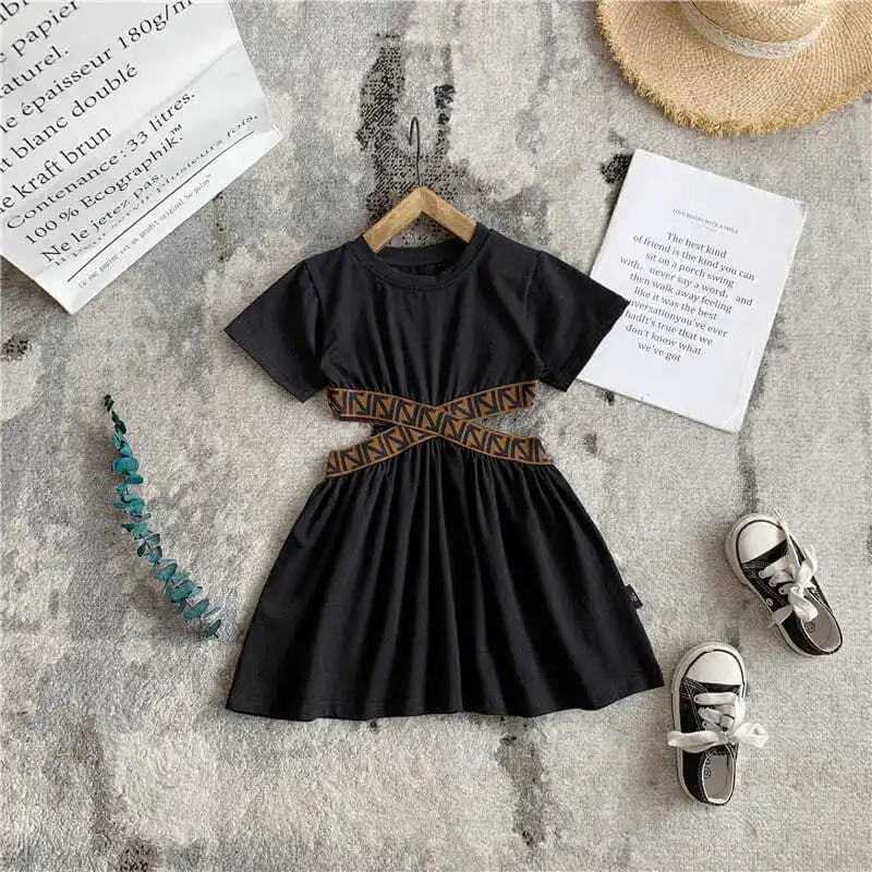 

Baby Toddler Girl Kid's Dress Elegant Goth Dress Black Short Sleeve Tutu Sundress Backless Party Dresses 2 3 4 5 6 7 8 Years Old