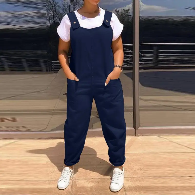 

2022 VONDA Women Sleeveless Jumpsuits Casaul Wide Leg Overalls Street Palazzo Pantalon Women Vintage Solid Playsuits Oversized