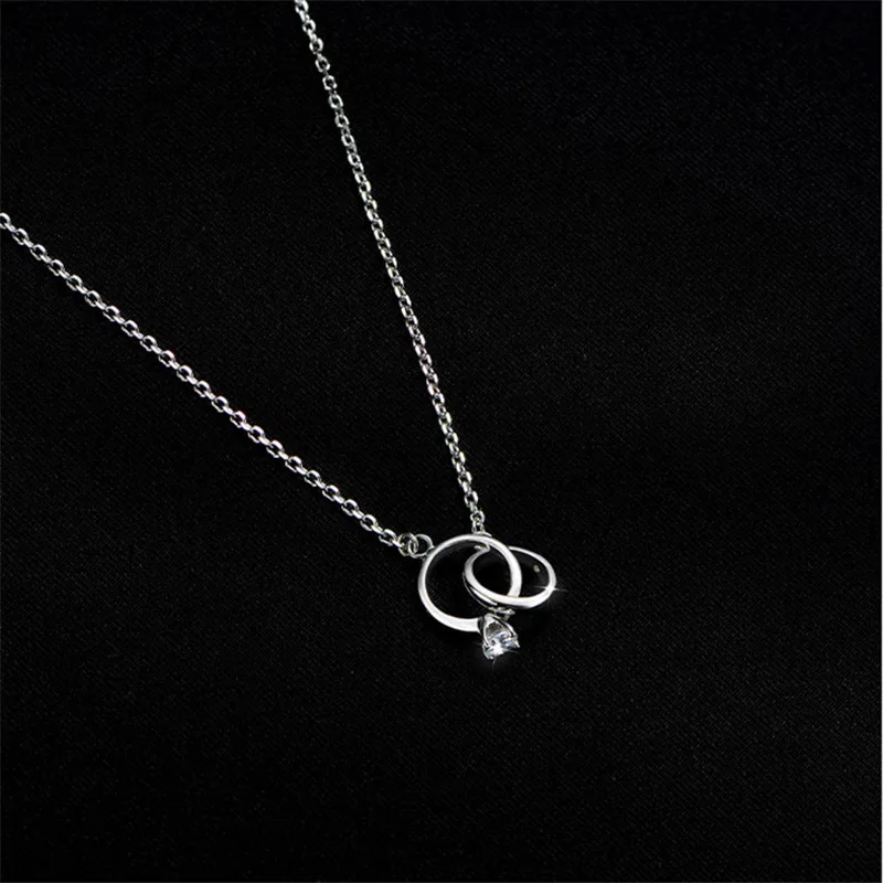 

925 Sterling Silver Zircon Double Circle Charm Pendent Necklace For Women Girls Party Wedding Birthday Gift Jewelry dz041