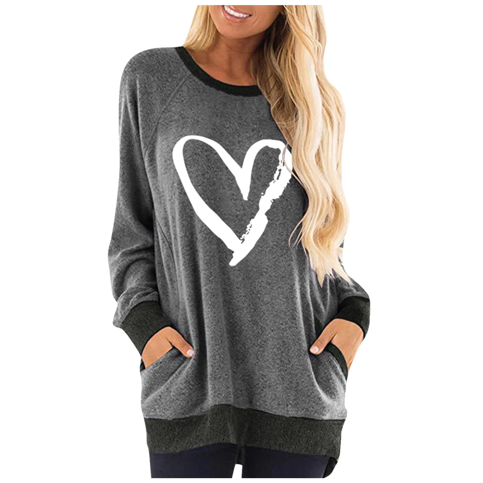 

Women's Pullover Sweatshirt Heart Printed Long Sleeve One Shoulder Tops Autumn Winter Sweat Shirts Woman Casual Top Wholesales