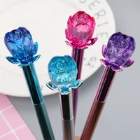 36pcs metal crystal rose gel pens metal pen floret cap black water pen stationery kawaii school supplies