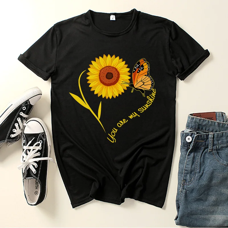 

Spot Sunflower Print Short-sleeved Round Collar Source Women's Top Cotton T-shirt Girl Harajuku Graphic T Shirts