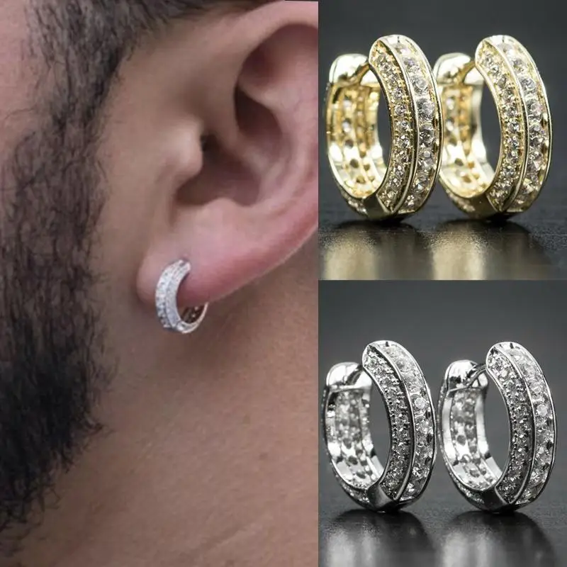 

Hip-Hop Crystal Zircon Inlaid Copper Hoop Earring for Men and Women Unique Street Rock Party Hypoallergenic Luxury Earrings Gift