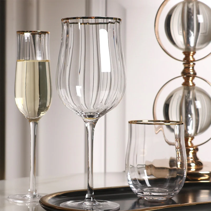 Tulip Crystal Cup Lead-free Vertical Ribs Ornamentation Juic