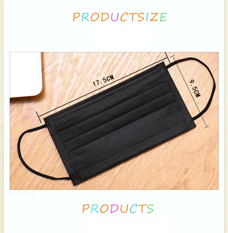 

10//50/100pcsDisposable Masks Non-woven Mouth Masks 3 Layer Ply Filter Anti Dust Breathable Adult Face Mask Black Mascarillas