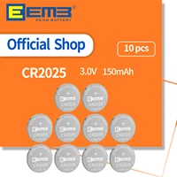 eemb 10pcs cr2025 button cell battery 3v lithium battery cr 2025 150mah coin batteries for toy watch calculator tablets scale