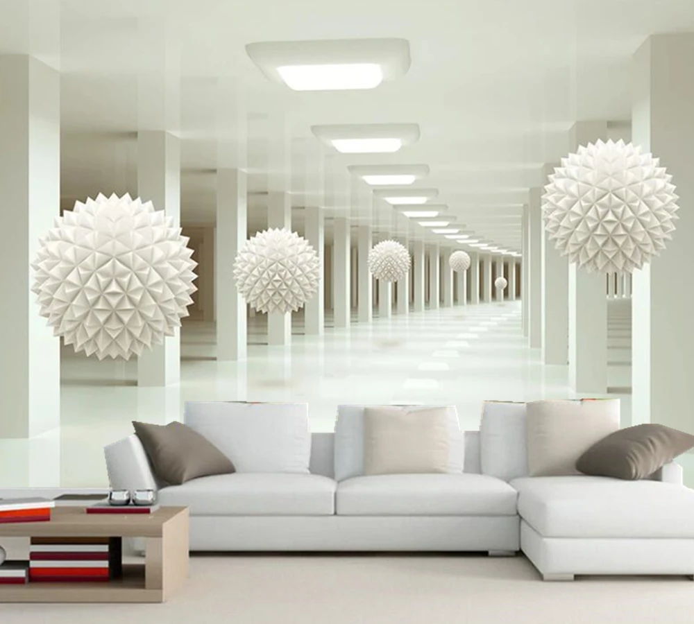 Обои 3d с абстрактным космическим коридором и белой сферой Настенные обои для