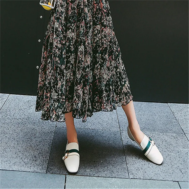 

SNURULAN New; women's shoes made of genuine leather with a flat sole; women's shoes with buckles; round toe casual shoes;