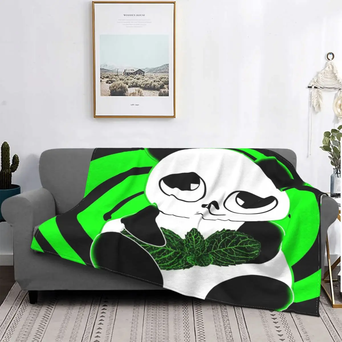 

Manta con estampado de Panda para cama, cobertor de cama a cuadros, forro polar, bonito, Animal, 48