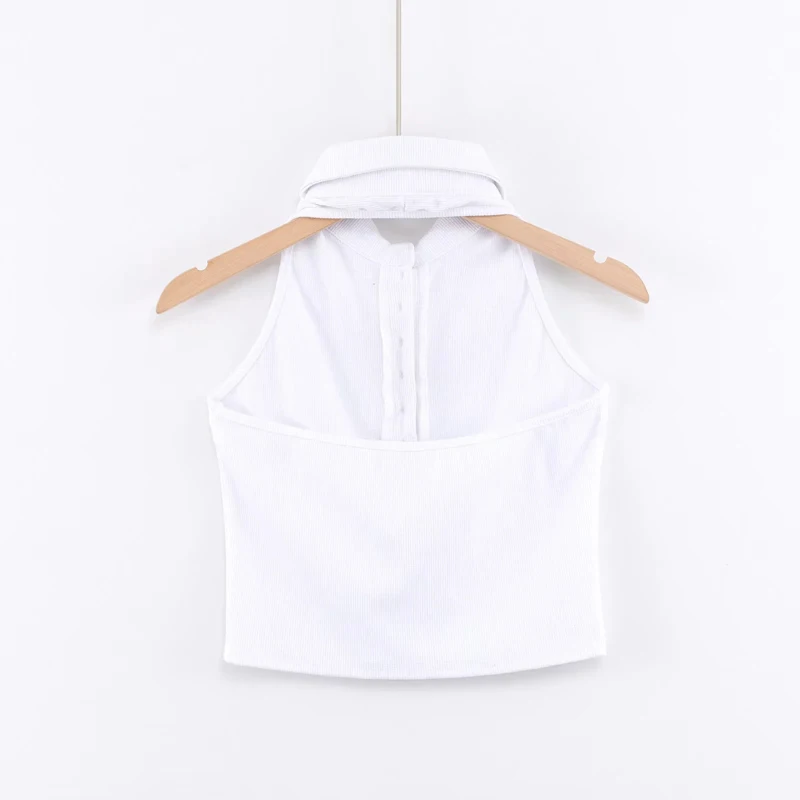 Женская укороченная майка-поло в рубчик с застежкой-молнией спереди | одежда