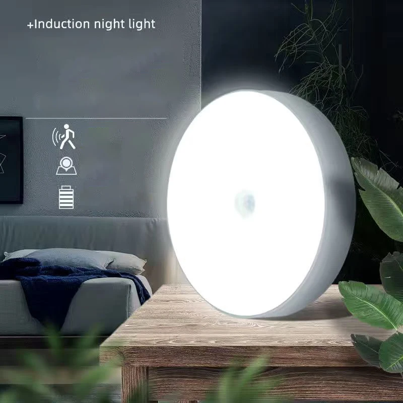 

LED night lamp for bedroom backlight cabinets Smart lamp sensor night light stairs room aisle decor USB rechargeable Round light