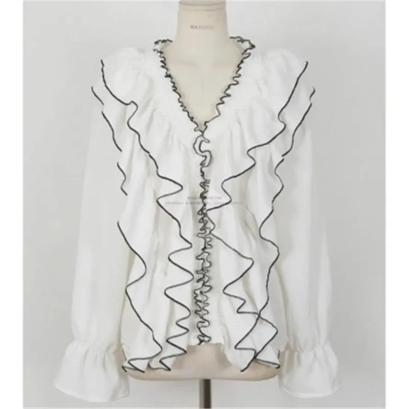 

Ins Korean Style Elegant Simple Solid Ruffles Ruffled Shirt for Ladies Elegant Sweet Flare Sleeve Shirt 2020 New Hot Shirt