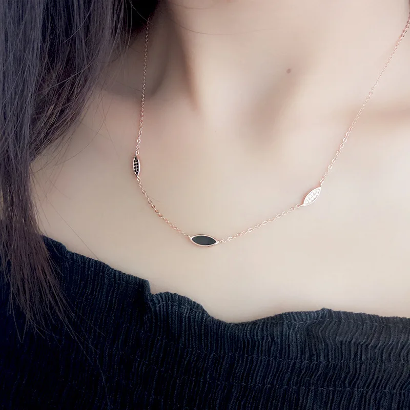 

Harlig sterling silver 925 Rose gold leaf clavicle necklace choker for women allergy free fashion jewelry trendy style