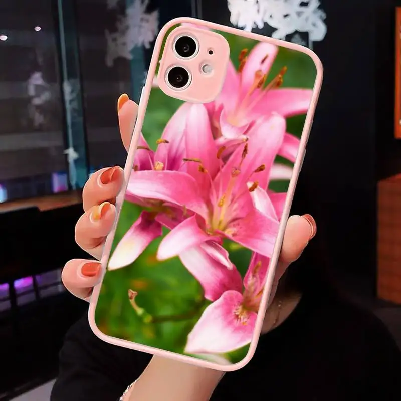 

Lily flower Phone Case For iPhone 12 11 Mini Pro XR XS Max 7 8 Plus X Matte transparent Pink Back Cover