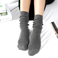 women solid color socks shiny simple fold knitting stockings for female student thicken warm needles socks