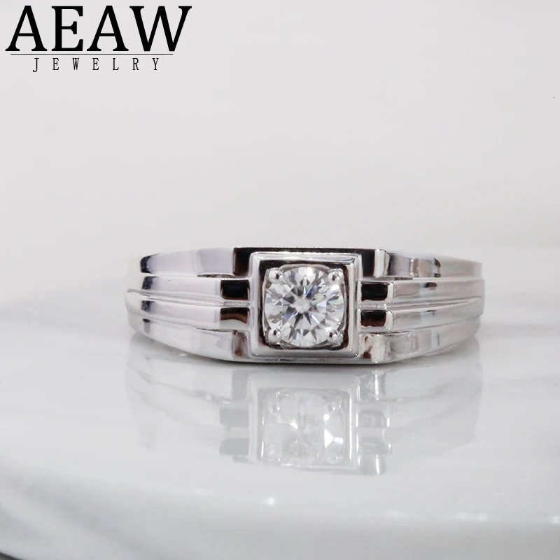 

AEAW 14k White Gold Plated 5mm 0.5ct Moissanite Ring engagement ring Wedding ring For Man Boy Friend Husband