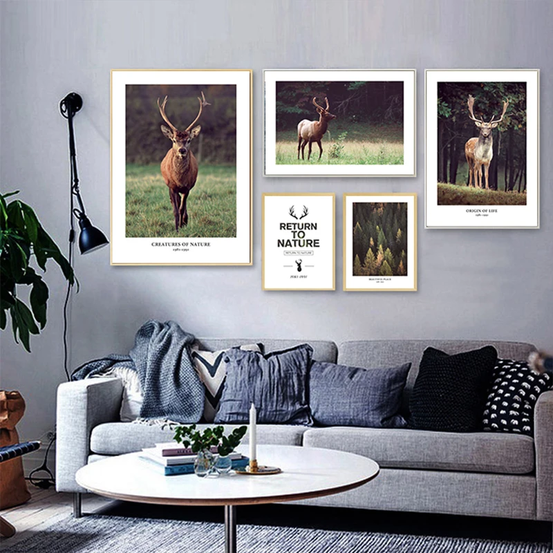 

Nordic Forest Deer Animal Canvas Wall Art Print Painting Nature Landscape Poster Scandinavian Decorative Pictures Home Decor