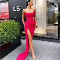 sexy side split prom dresses 2021 sweetheart sleeveless pleat cheap formal party evening gown sweep train chiffon simple