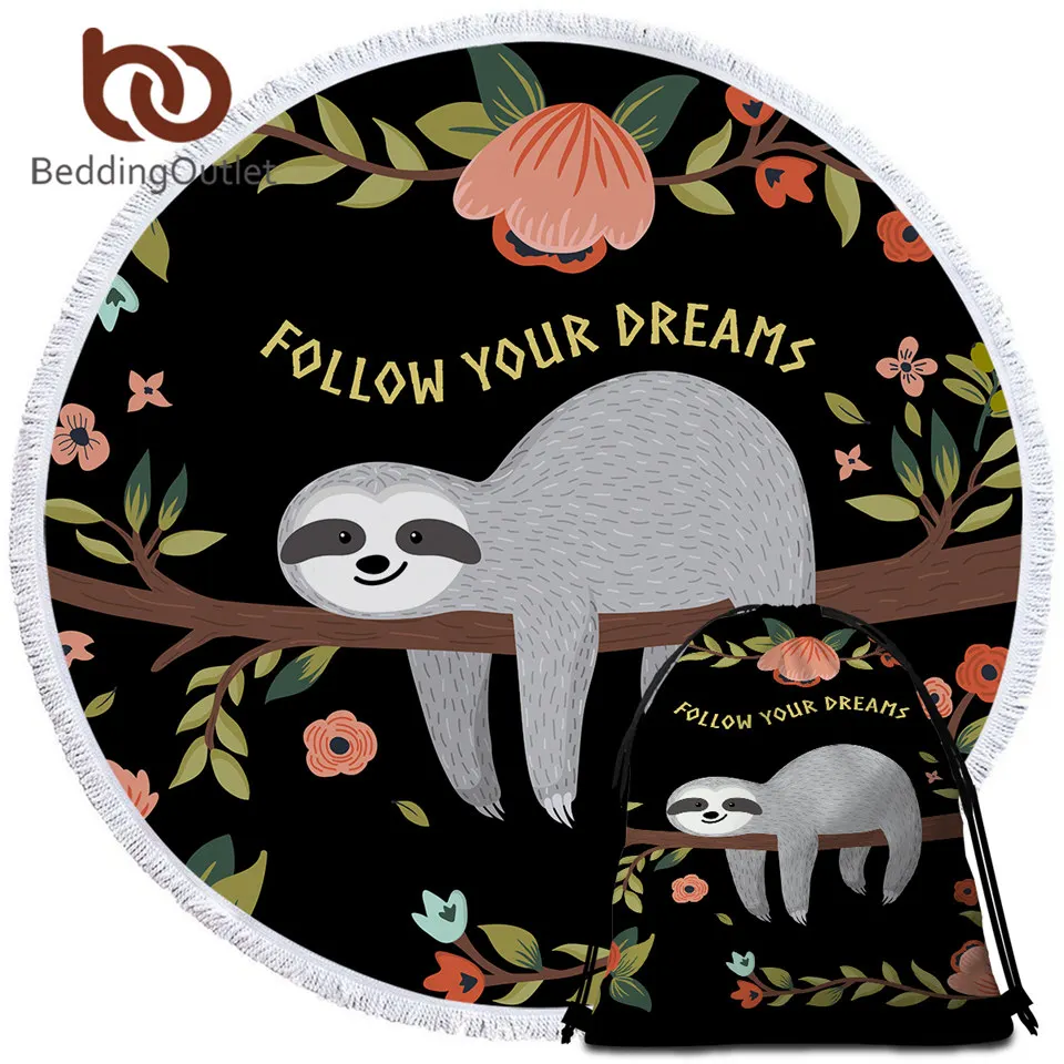 

Круглое банное полотенце BeddingOutlet Folivora, пляжное полотенце с мультяшными животными для лета, с сумкой, Летнее цветочное одеяло, ветка, лист, ...