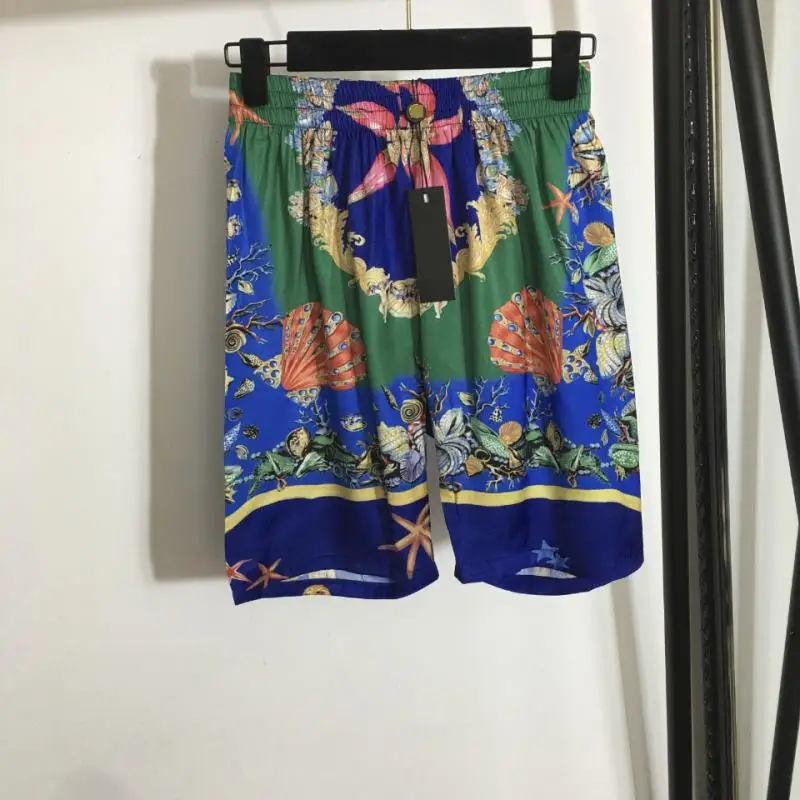 

Шорты женские с эластичной завышенной талией, винтажные свободные с принтом морской звезды, ракушки, повседневная одежда, синие зеленые, ос...